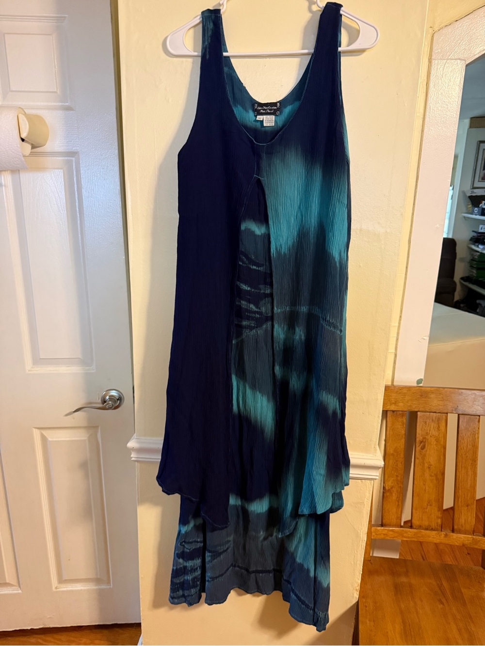Flowy Blue Teal Tie-Dye Tank Dress xl
